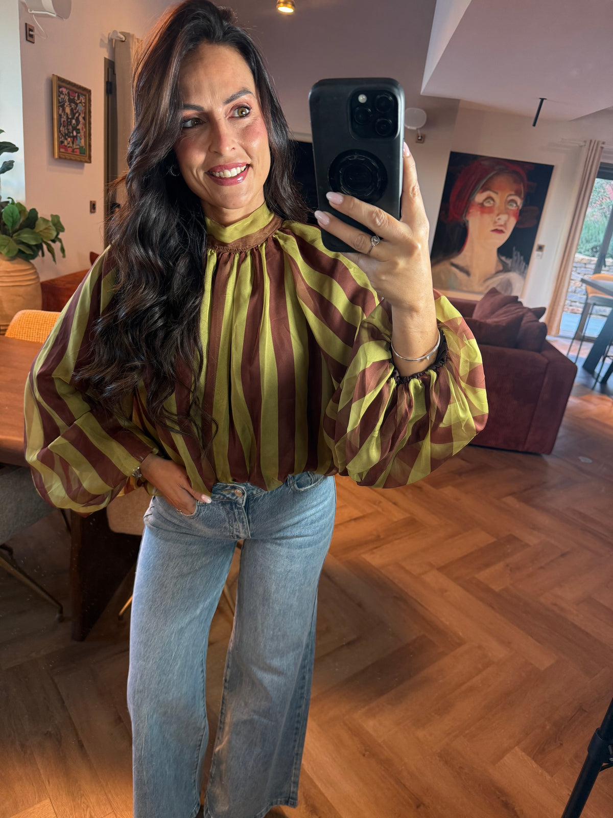 Blouse vert anis et chocolat