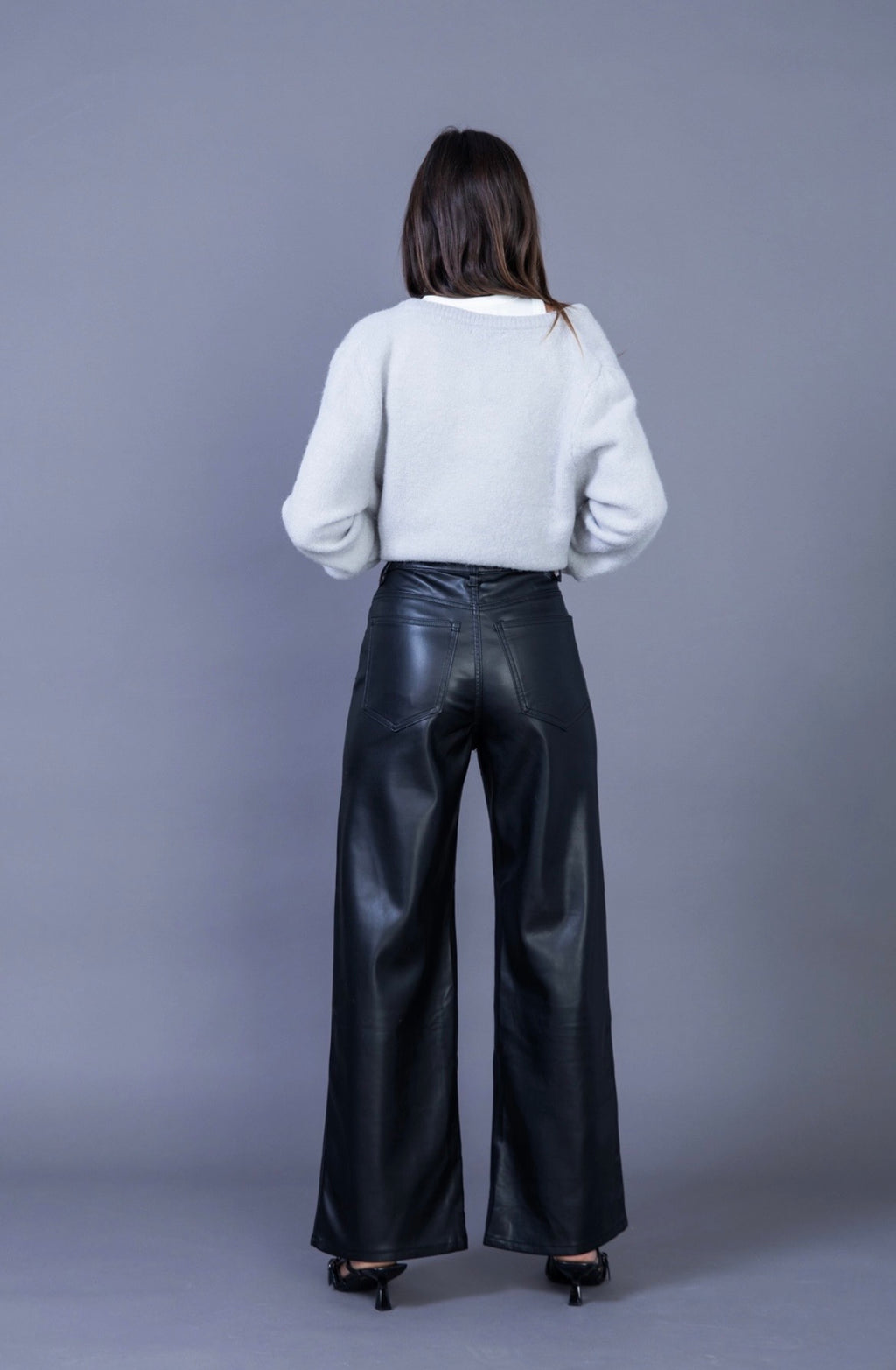 Pantalon femme wide leg en similicuir