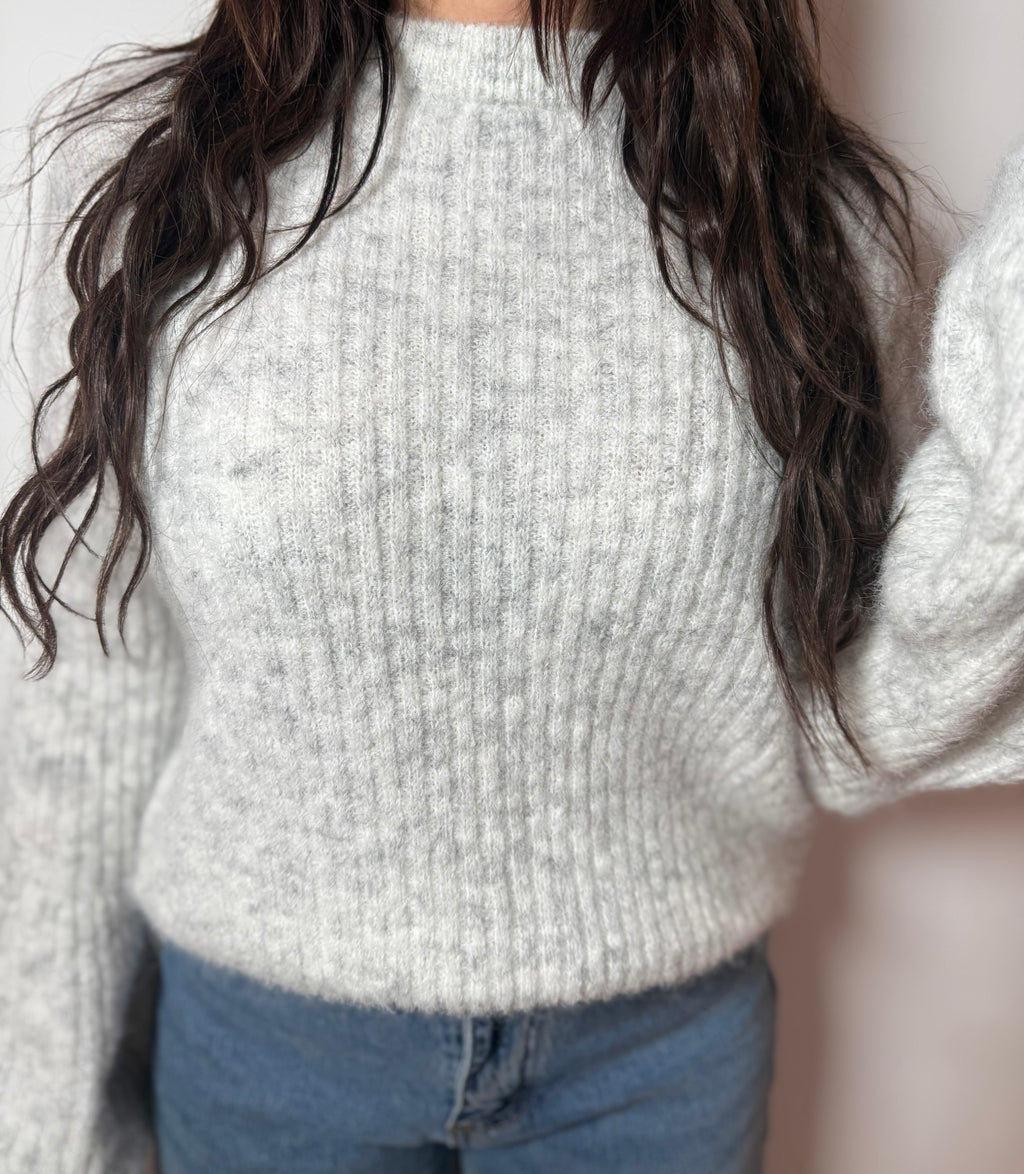 Pull tacheté gris manches ballons