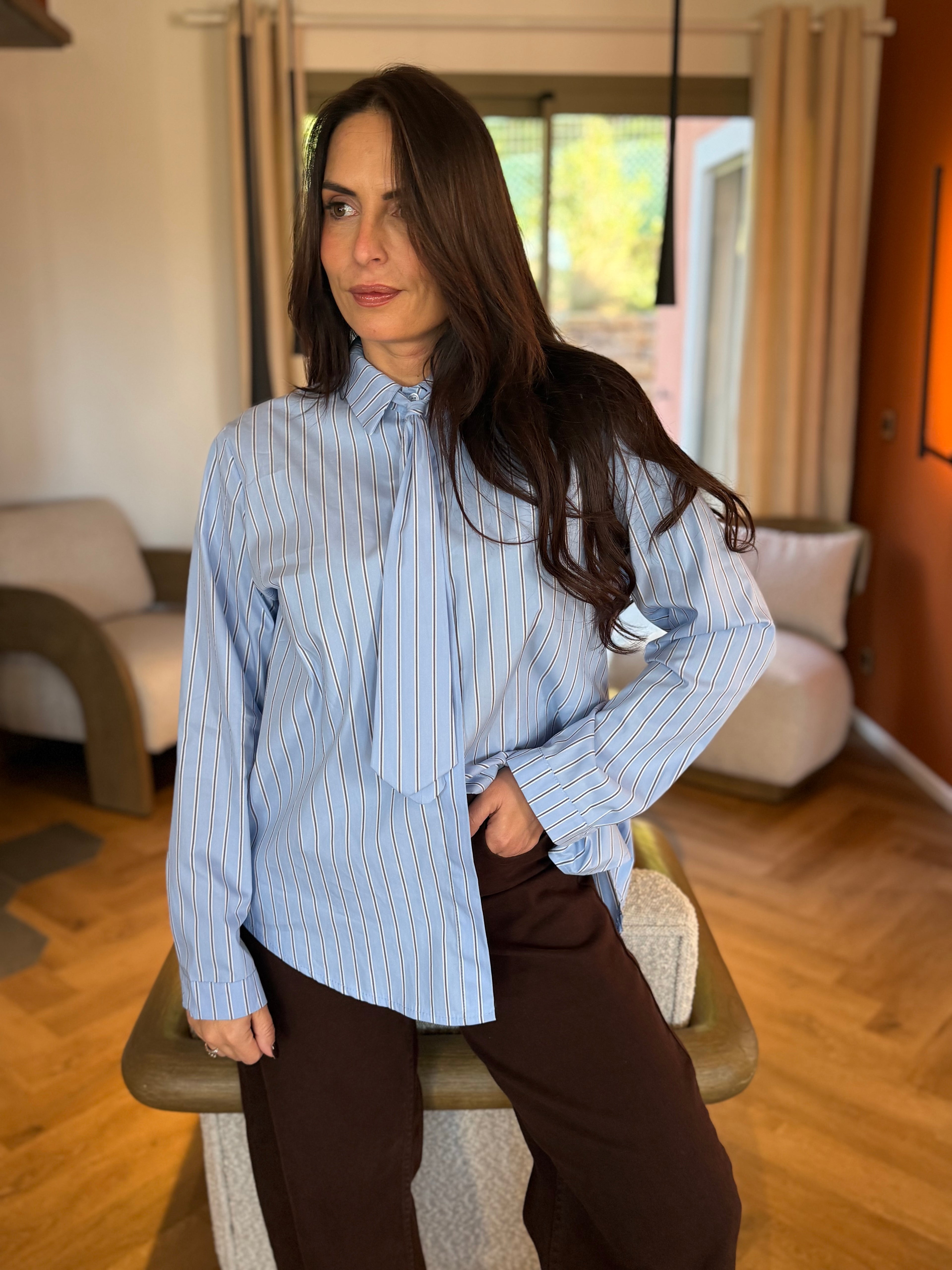 Chemise rayé bleu ciel choco