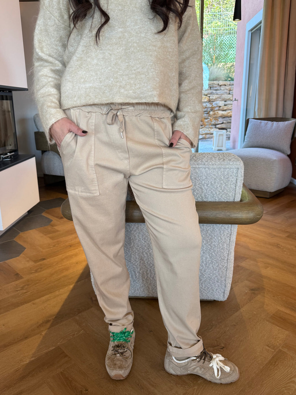Pantalon beige à fronce