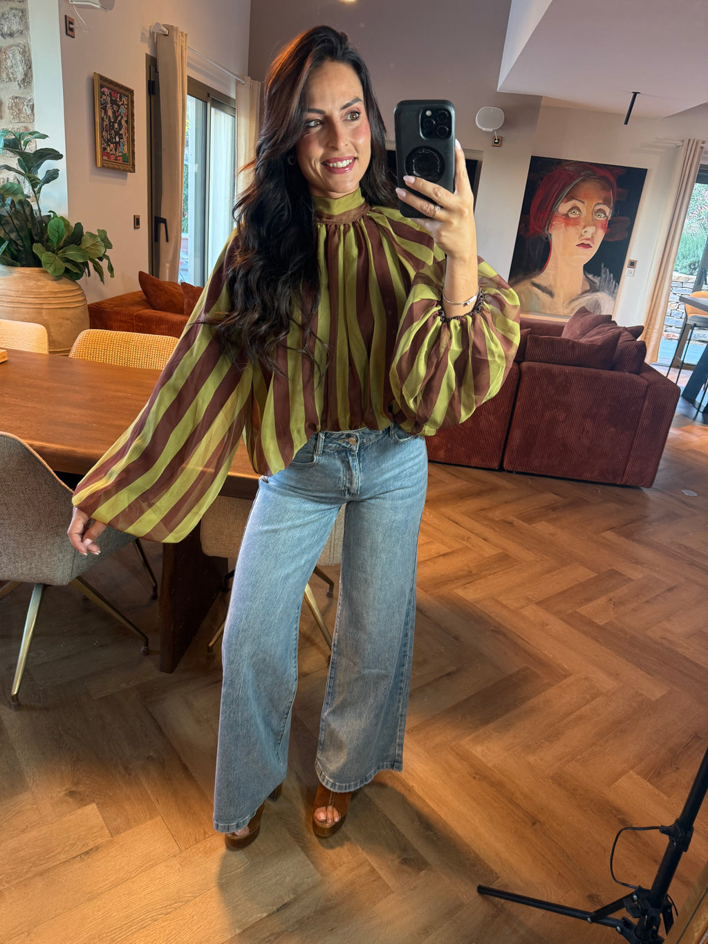 Blouse vert anis et chocolat