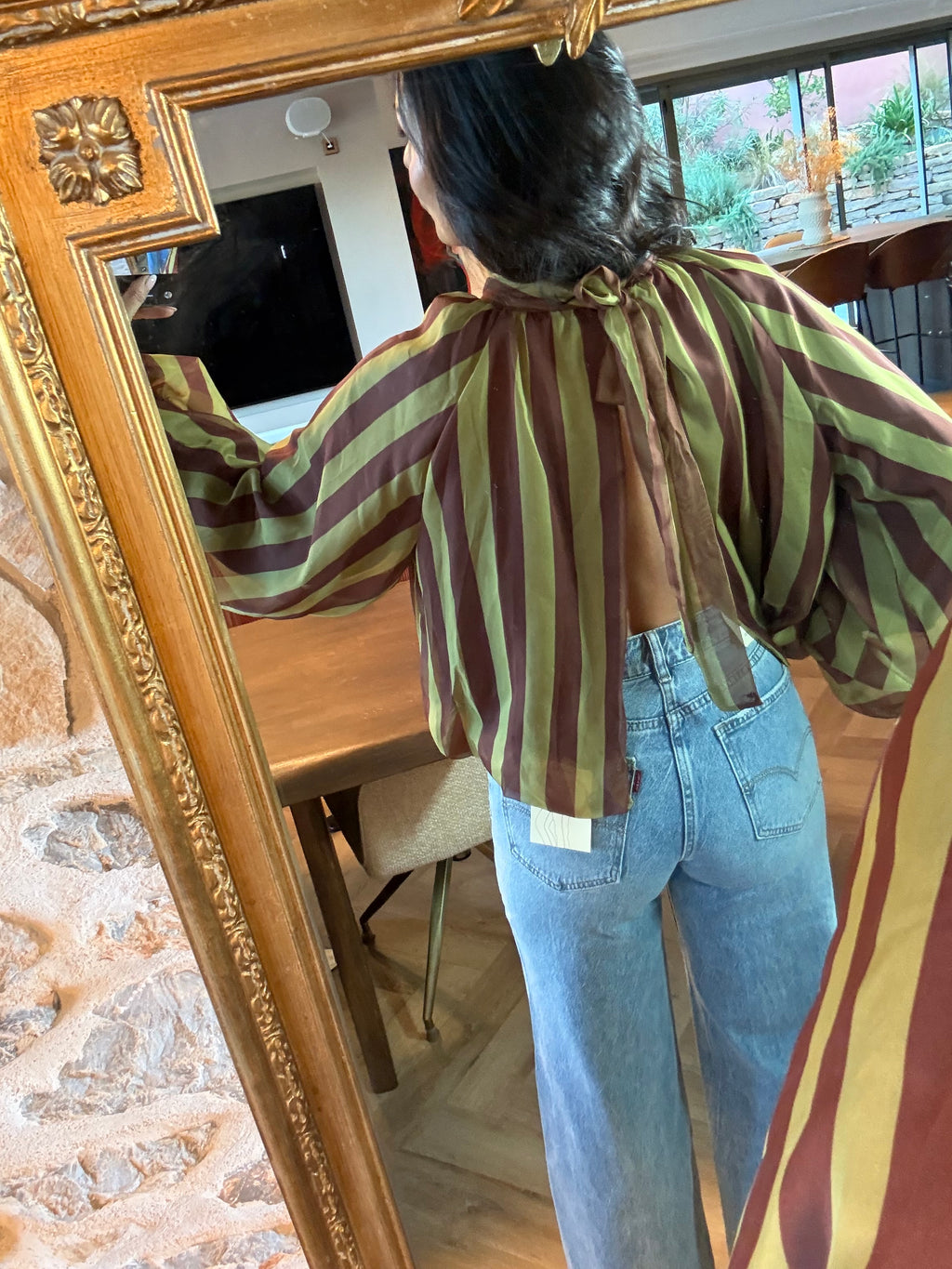 Blouse vert anis et chocolat