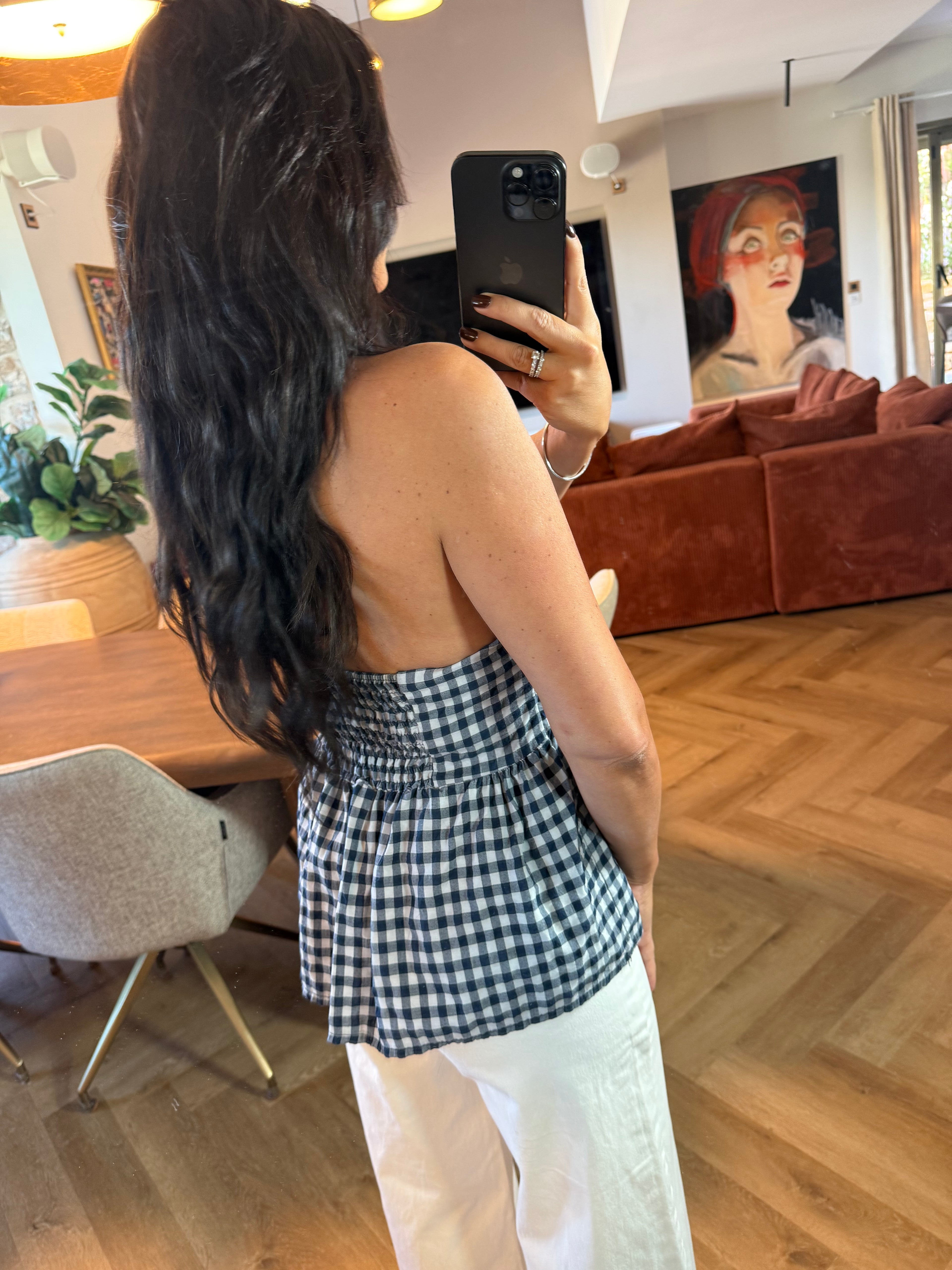 Top vichy marine et blanc