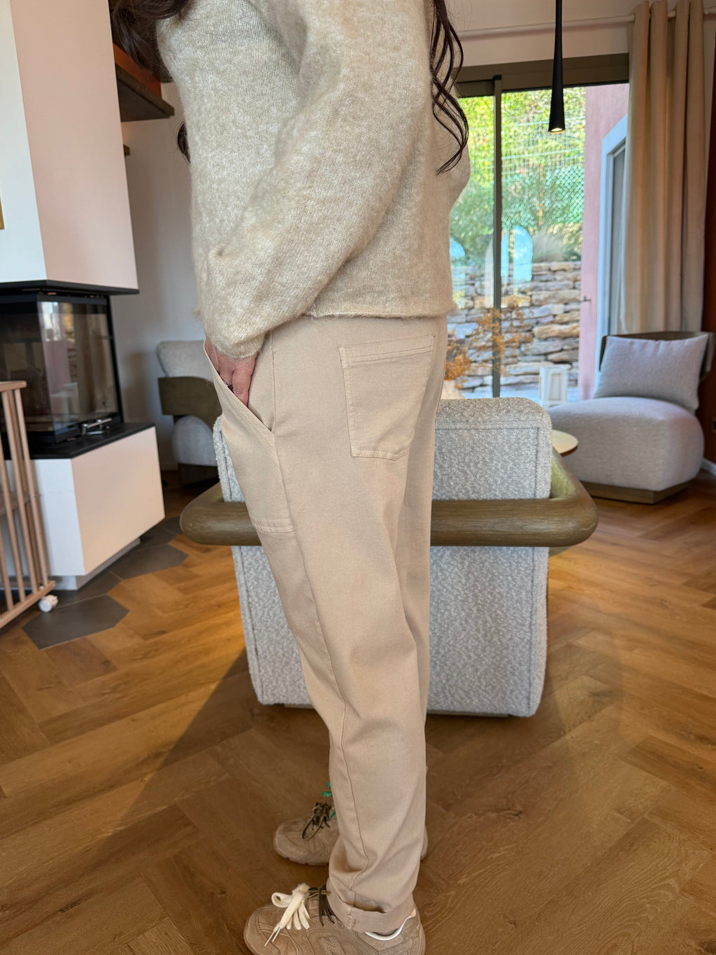 Pantalon beige à fronce