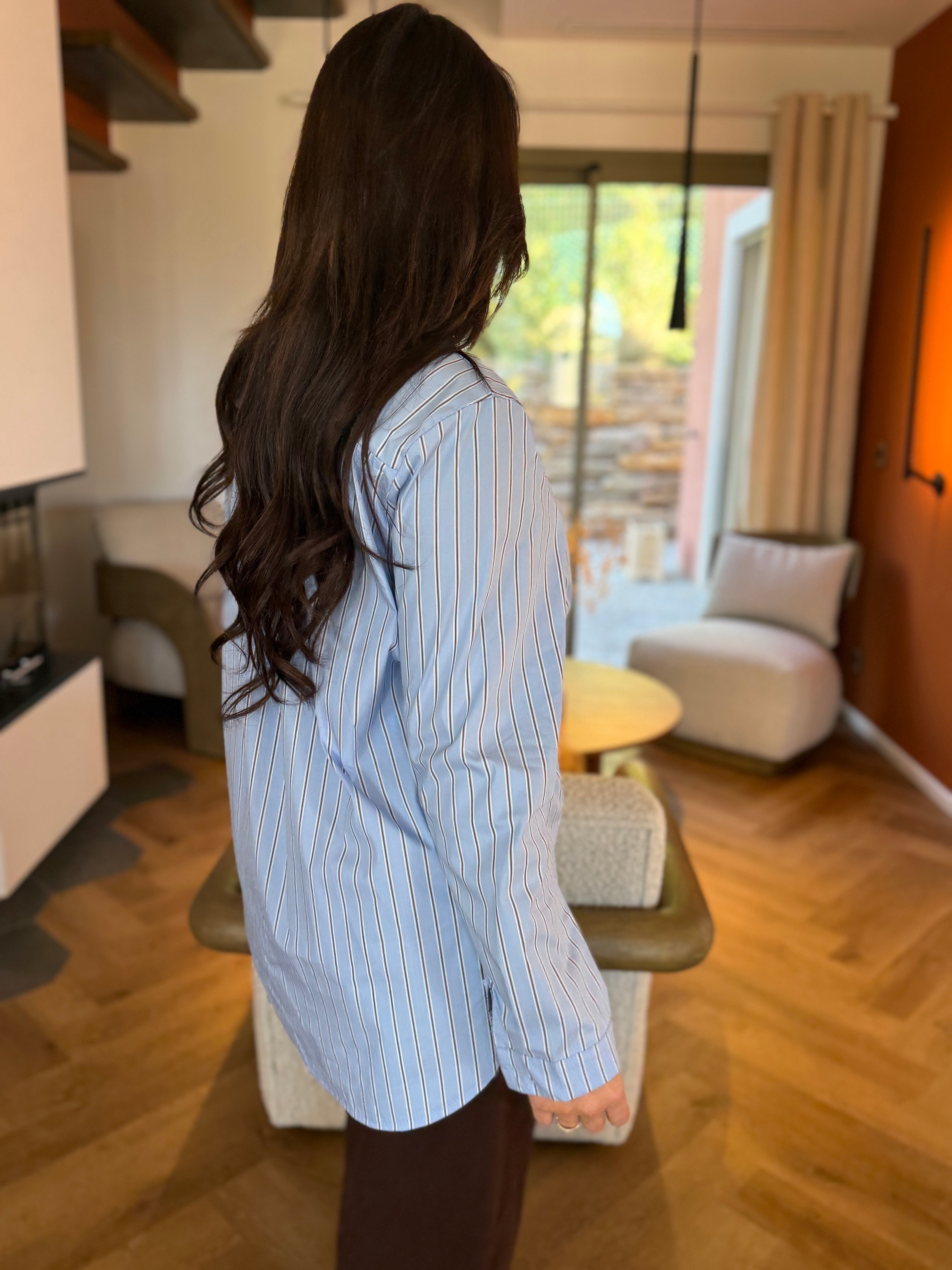 Chemise rayé bleu ciel choco