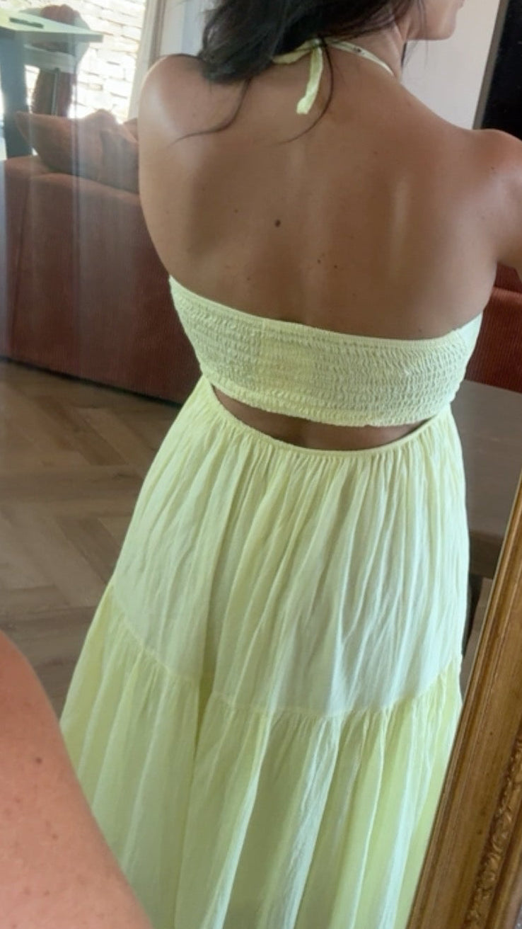 Robe jaune pâle en gaz de coton