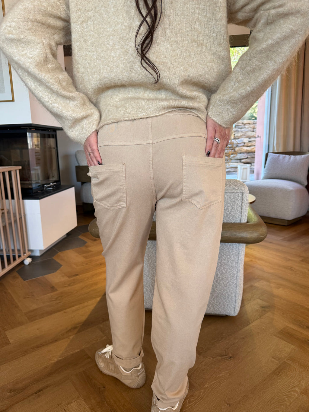 Pantalon beige à fronce