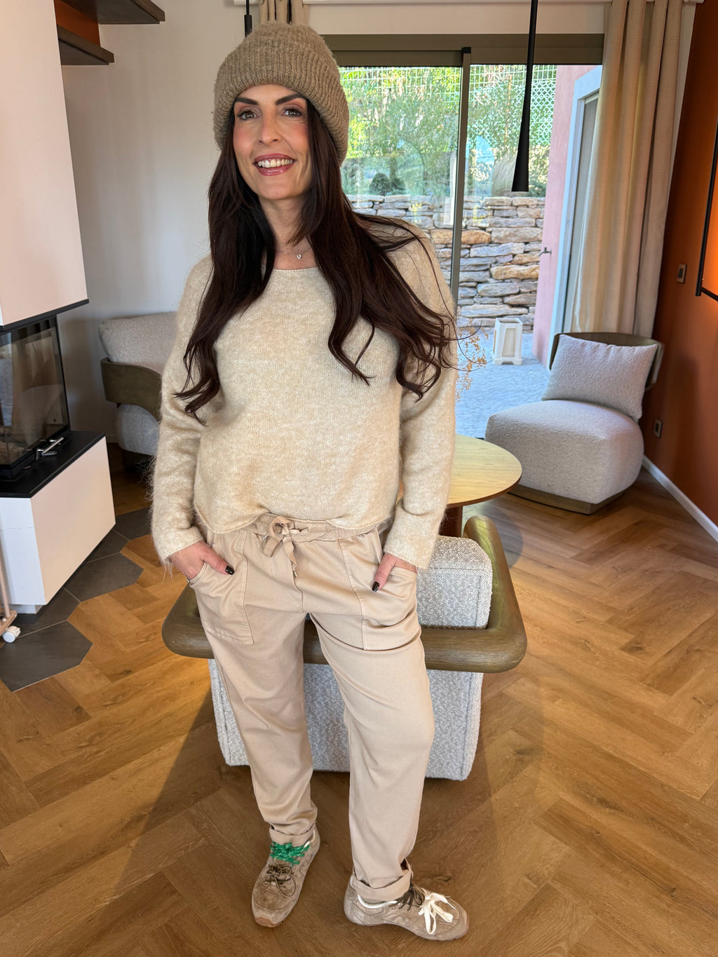 Pantalon beige à fronce