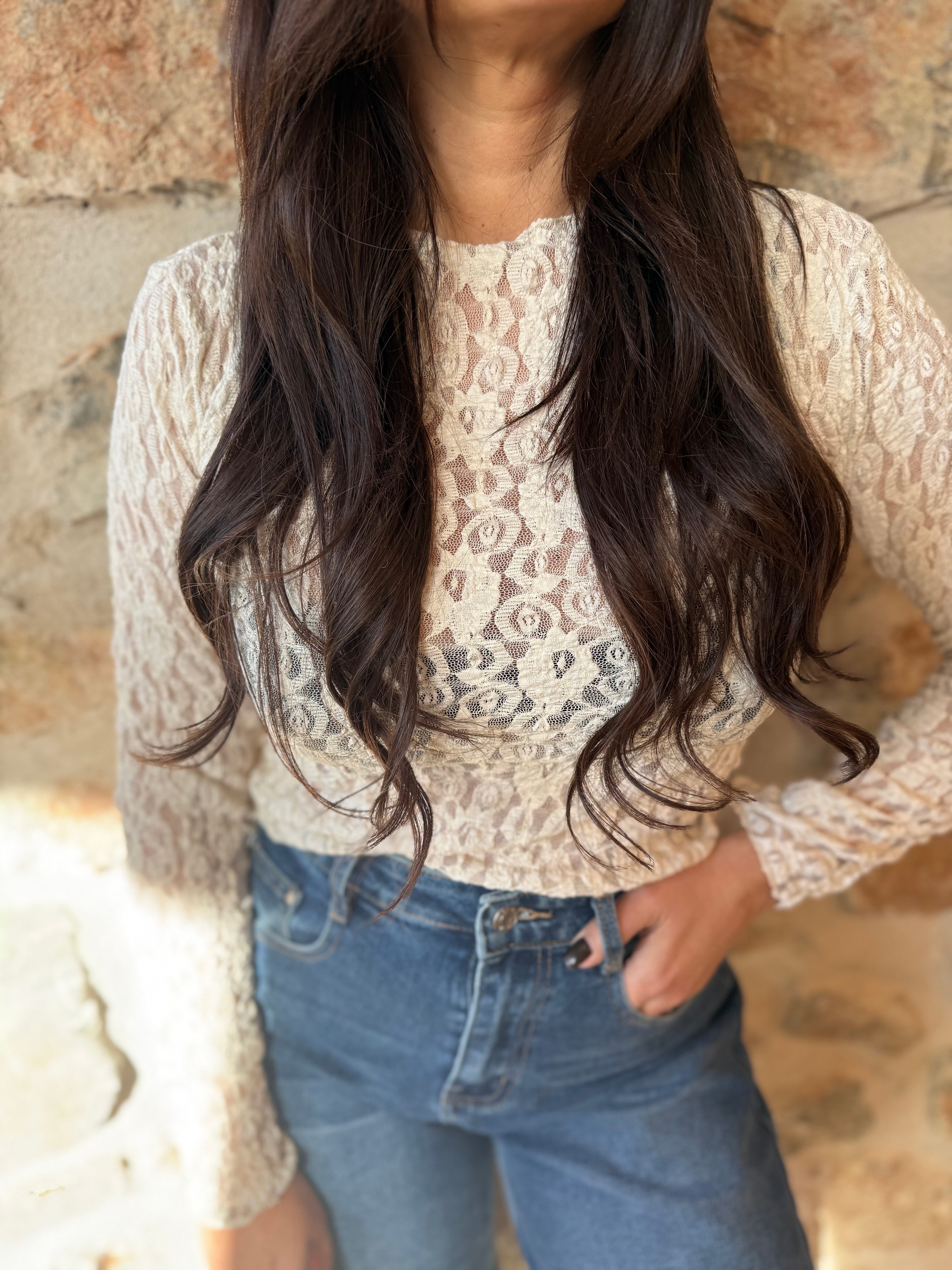 Top en dentelle beige