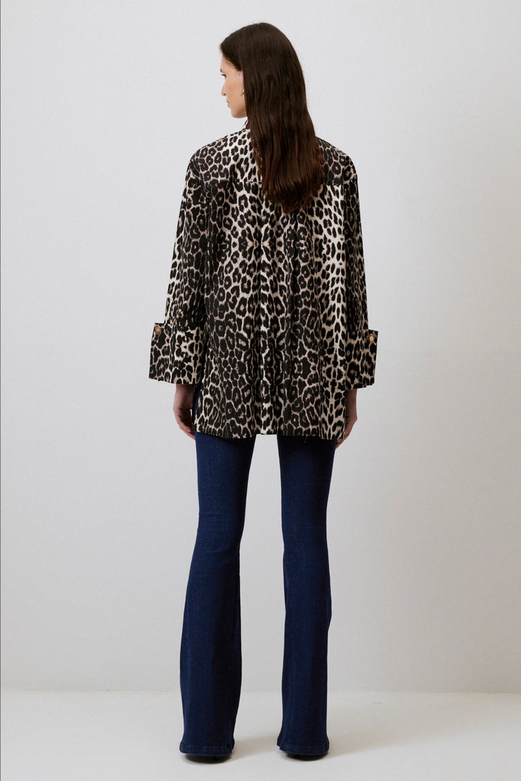 Chemise en coton à larges poignets imprimé léopard