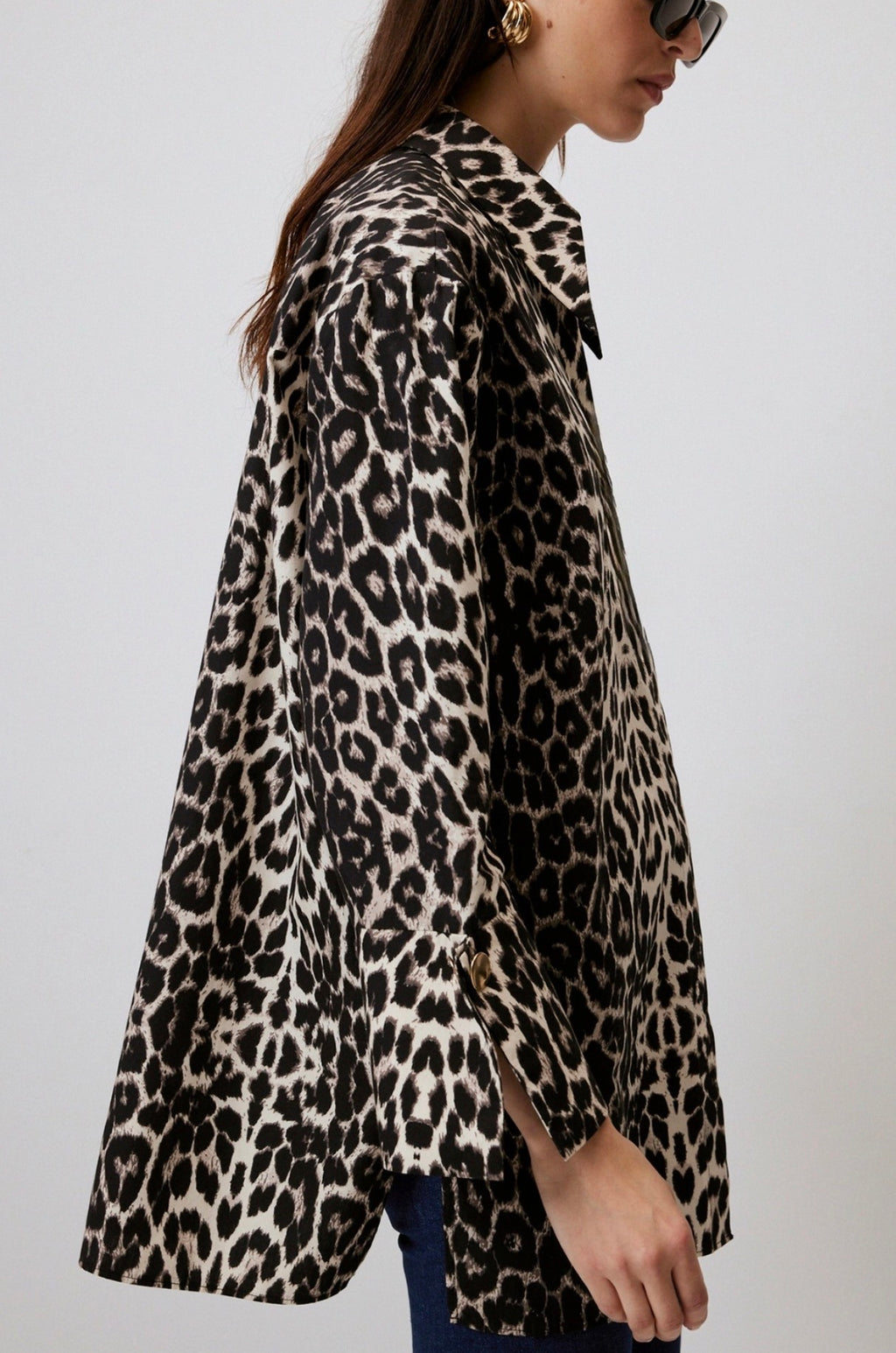 Chemise en coton à larges poignets imprimé léopard