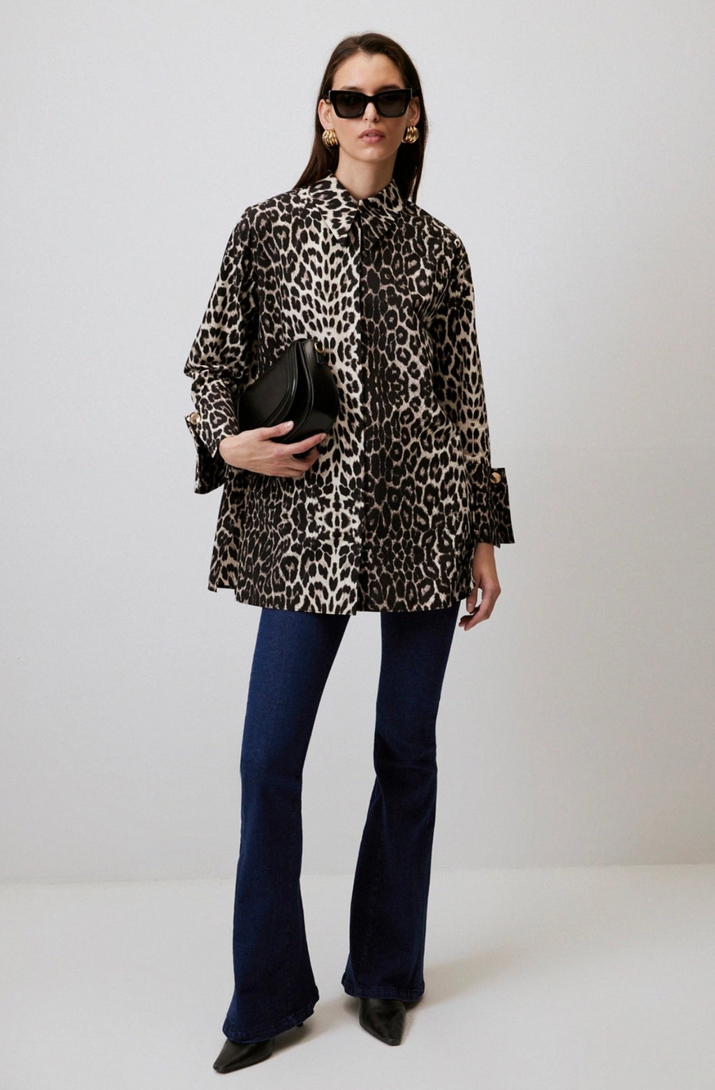 Chemise en coton à larges poignets imprimé léopard