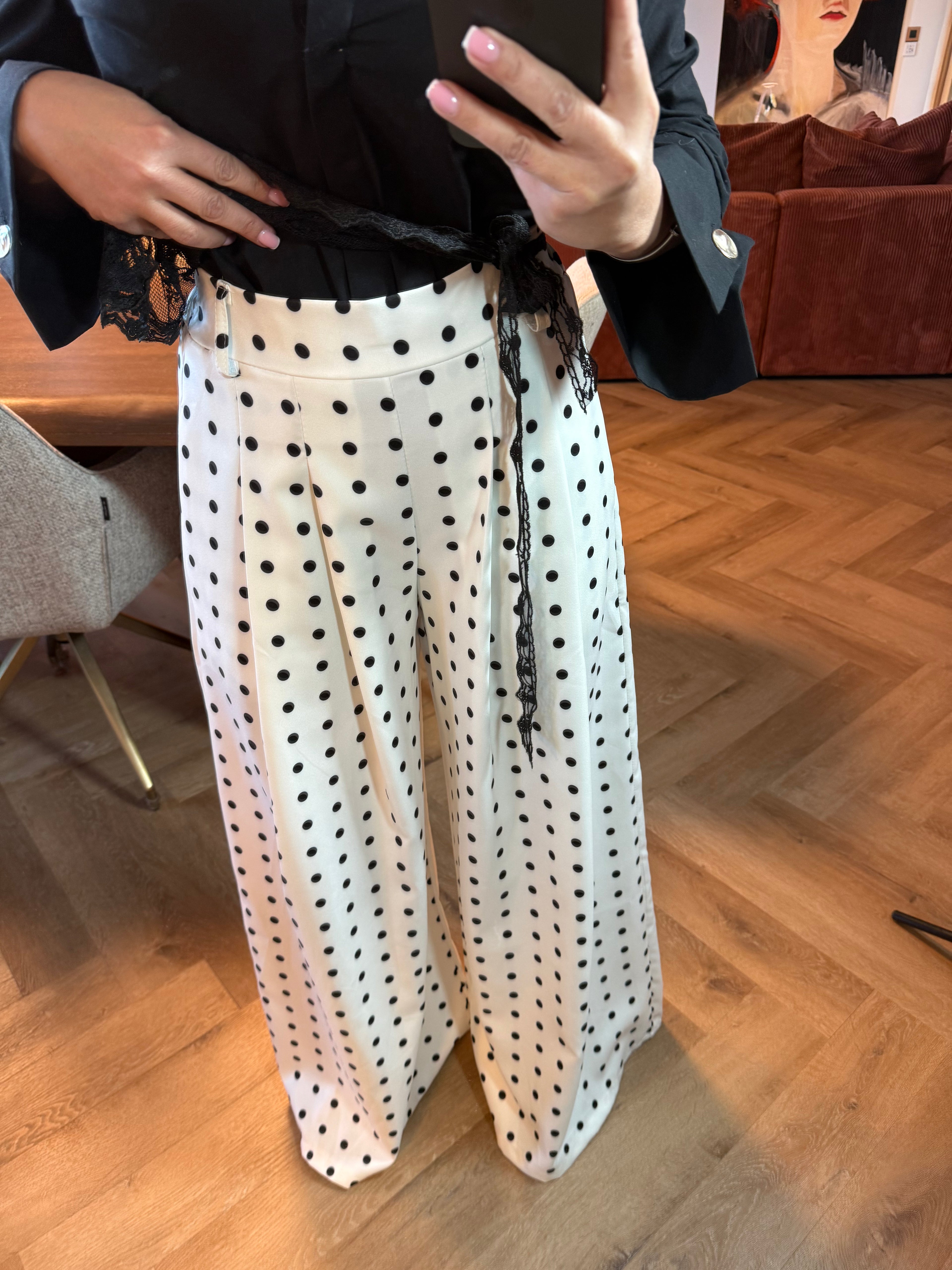 Pantalon palazzo polka dots crème