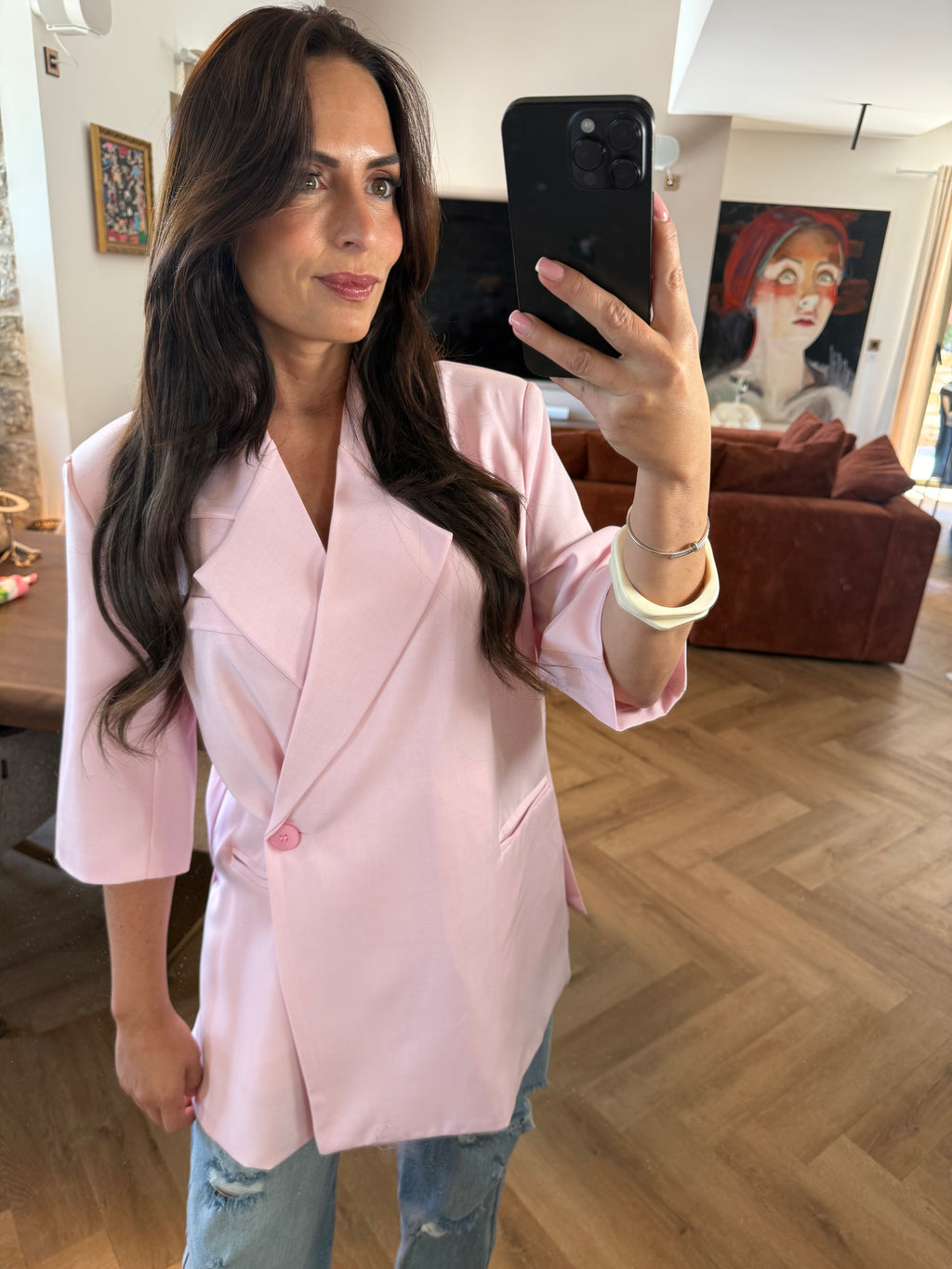 Veste de blazer rose pâle