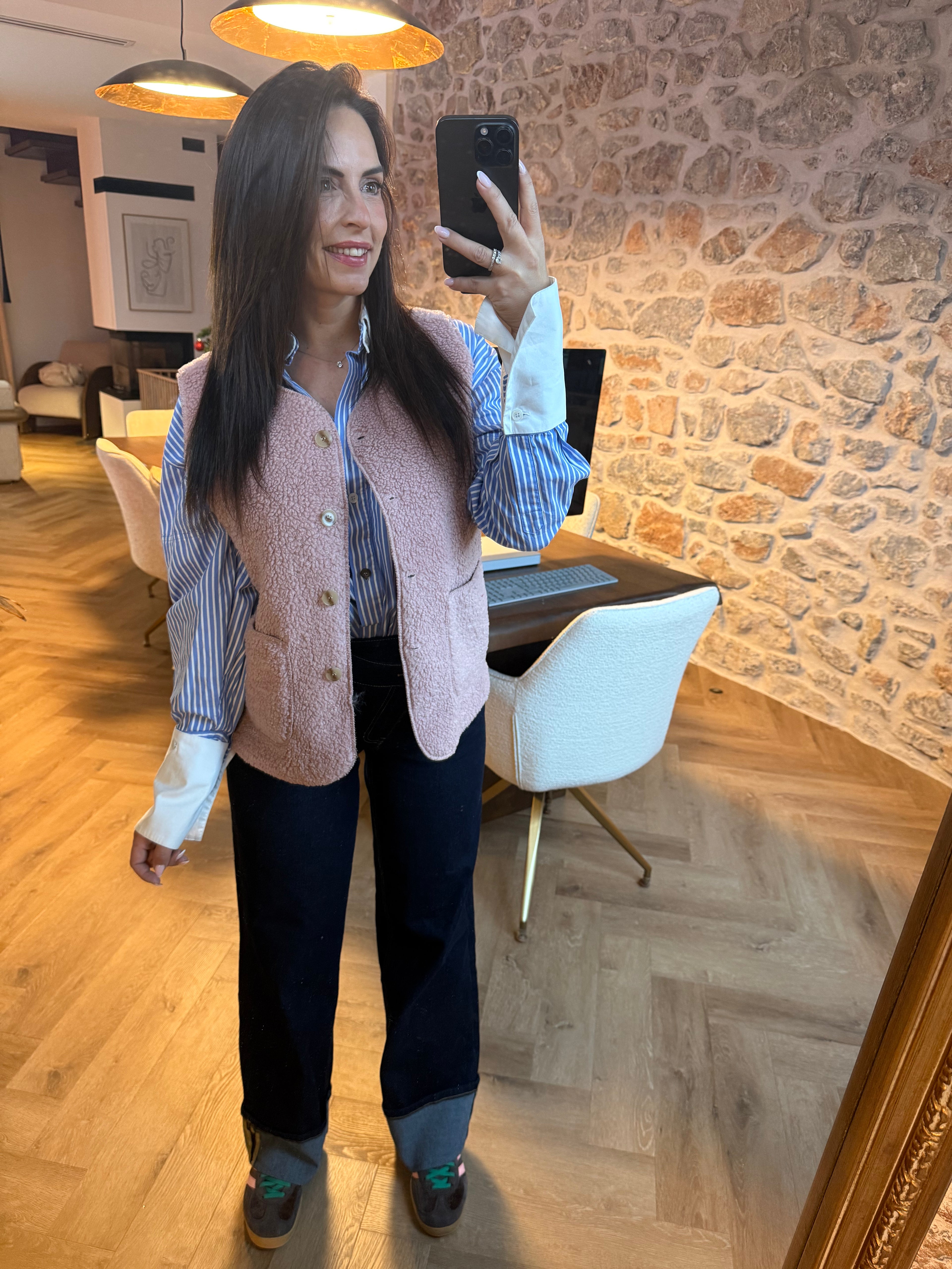 Veste moutonnée rose pâle