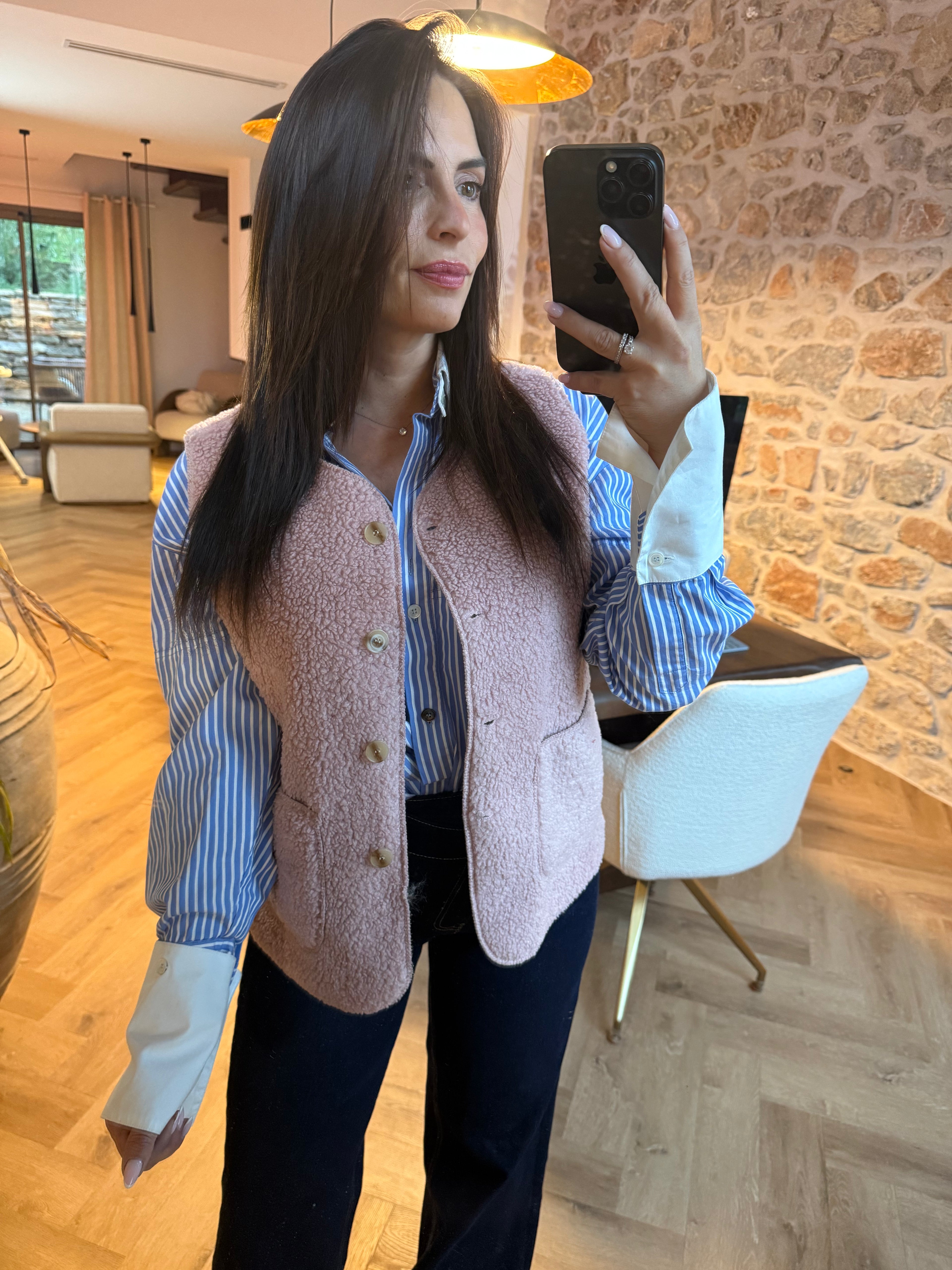 Veste moutonnée rose pâle